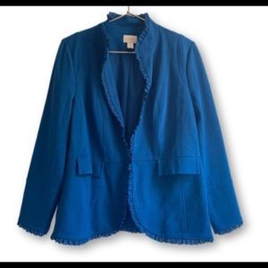 Chico's Teal Blue Blazer Jacket Ruffle Trim Lined